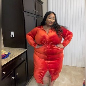 SHEIN Burnt Orange Plus Button Front Ruched Velvet Dress Size 2X